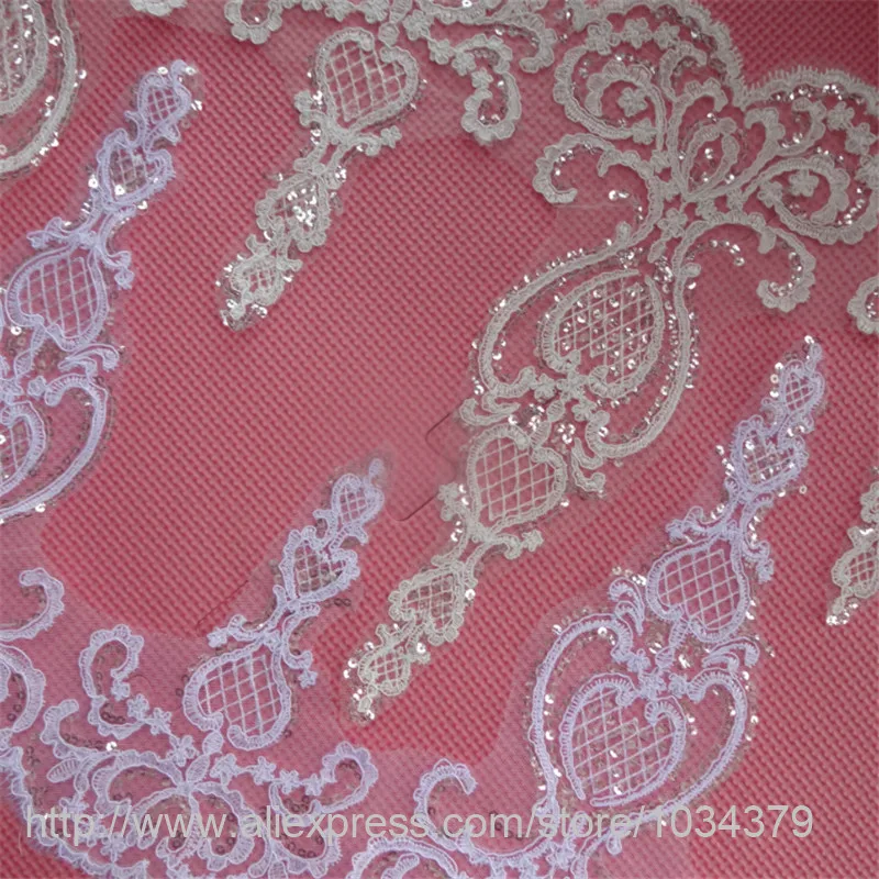 Delicate 1yard 30cm Sequins Ivory White Fabric Flower Venise Venice Lace Trim Applique Sewing Craft for Wedding Dec. LW0305 | Дом и сад