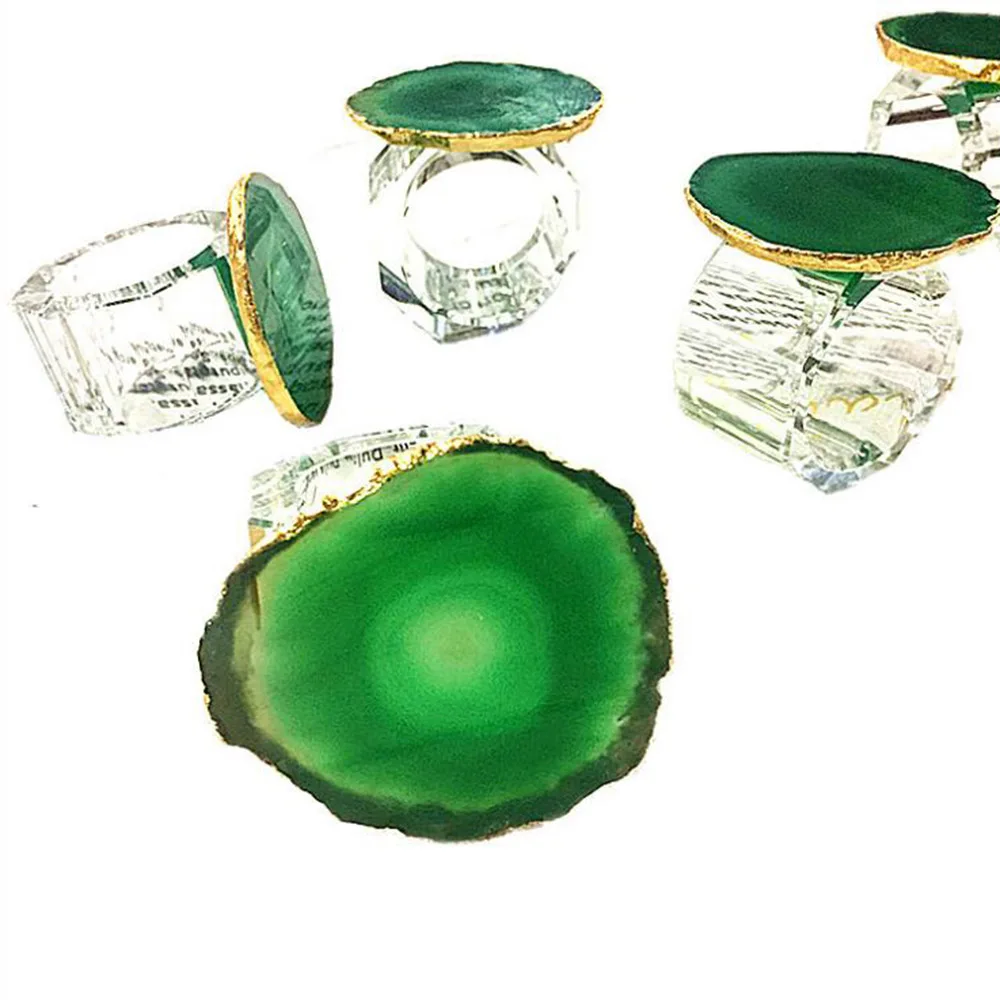 Natural Agate Geode Slice Napkin Ring Electroplated Golden Modern Minimalist Healing Crystal Home Table Decora | Дом и сад