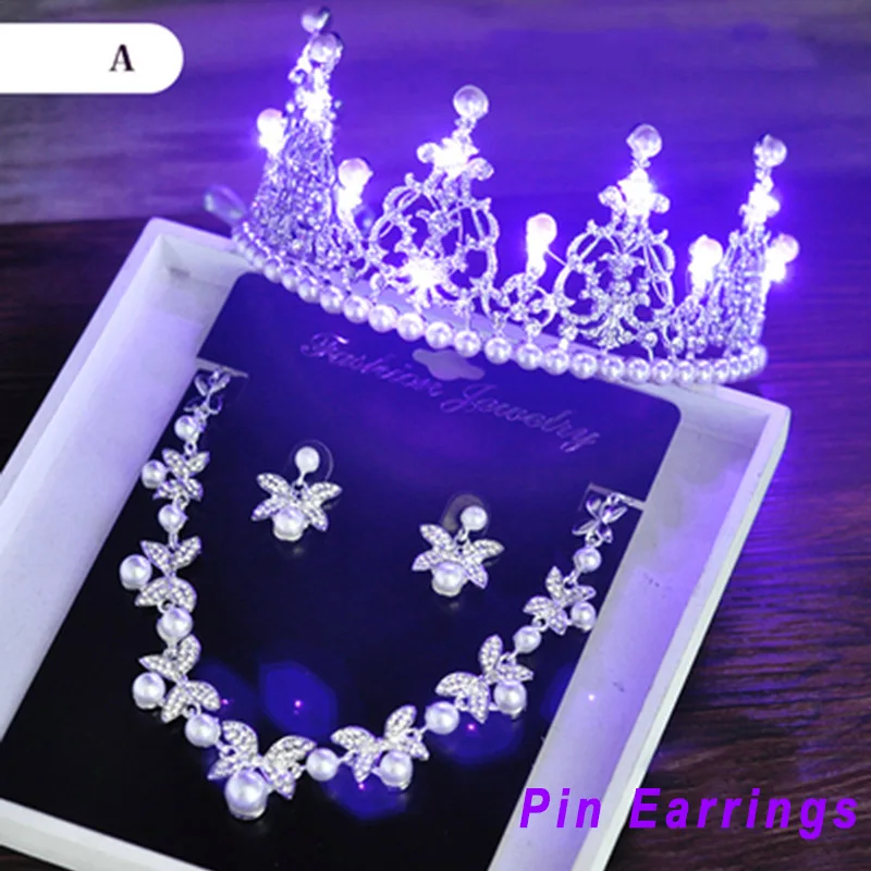 A Purple Light Pin Свадебные Ювелирные наборы корона ожерелье серьги серебро Диадема из хрусталя и жемчуга день рождения Аксессуары для волос невесты Женщины - Окраска металла: A Purple Light Pin