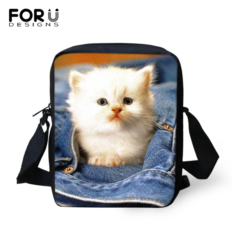 FORUDESIGNS/женская сумка-мессенджер с милым принтом кота сумка через плечо для женщин