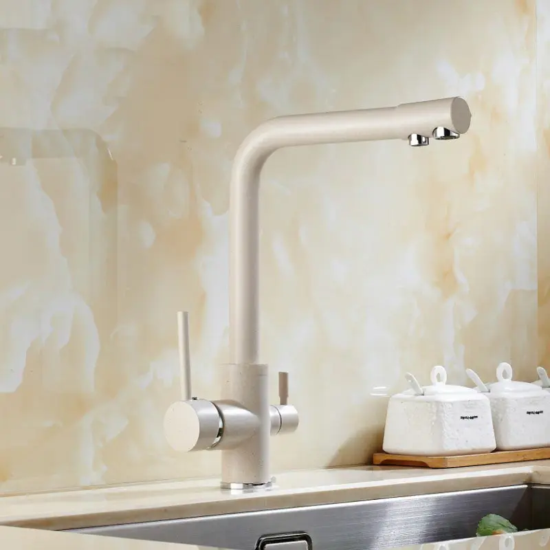White Color with dot Фильтр смесители для кухни на бортике смеситель кран 360 Вращение с очисткой воды особенности кран-смеситель для кухни - Цвет: White Color with dot