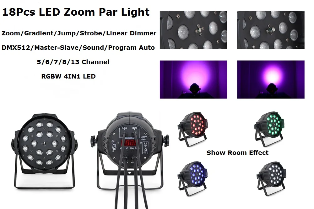 Быстрая доставка 1 шт./лот 18x10 Вт Zoom Par Lights DMX Stage RGBW 4 в LED Can для диджея вечеринки