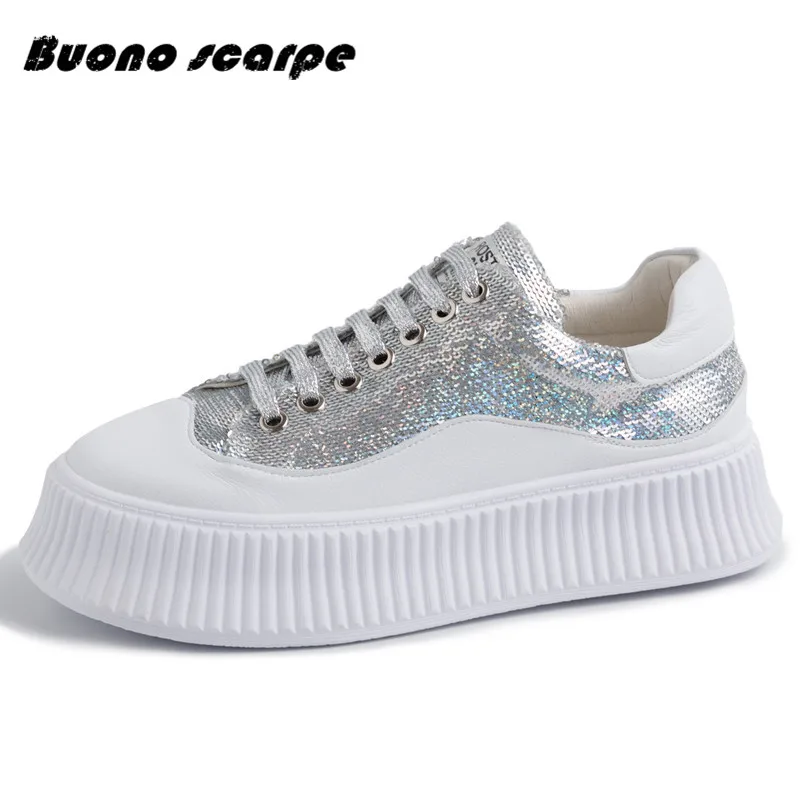 Женские кроссовки Buonoscarpe кожаные на плоской подошве с блестками большие размеры