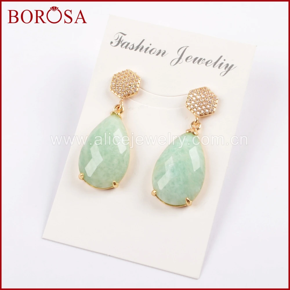 BOROSA 5 пар натуральный мульти вид граненый камень золотые серьги зубец Установка
