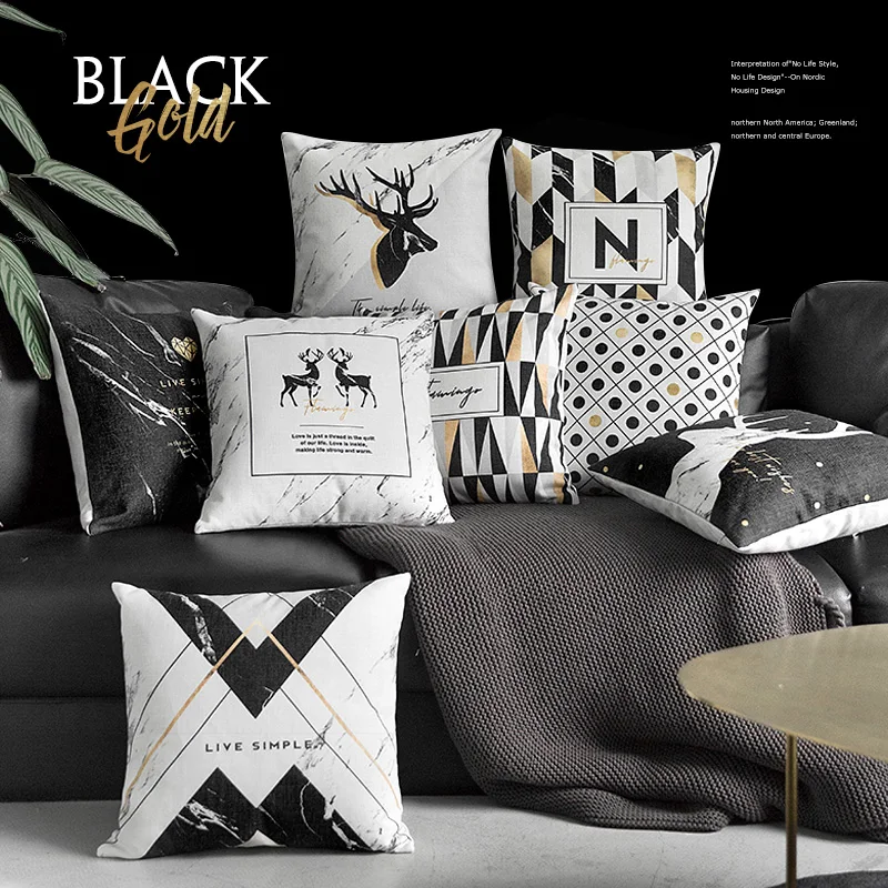 

Black Yellow Deer Cushion Cover Home Decor Nordic Geometric Pillow Cover Marble Dot Pillowcase Decorative Pillowsham