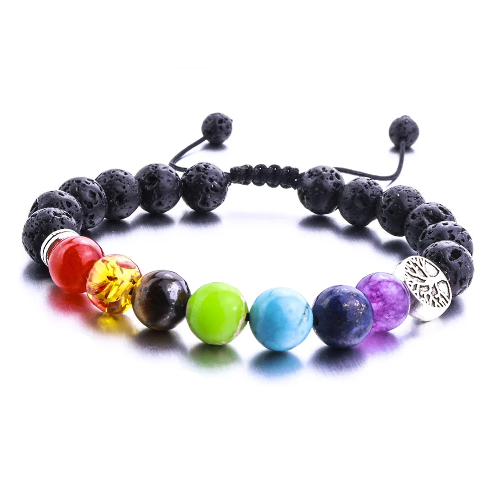 

8mm Lava Stone Weave Tree Of Life 7 Chakra Healing Balance Beads Reiki Aromatherapy Essential Oil Diffuser Bracelet Jewelry