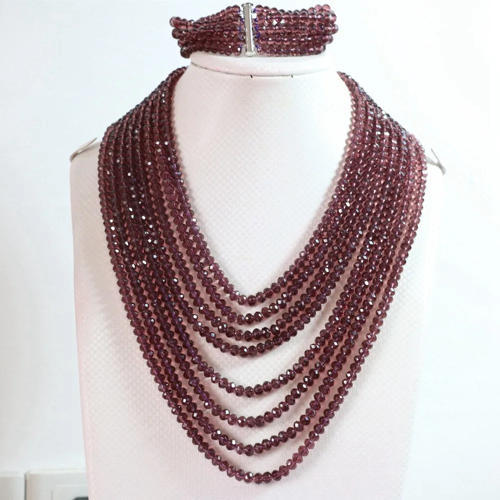 

wholesale 4*6mm bright purple crystal glass abacus beads 8 rows chain necklace 5 rows bracelet jewelry set 17-26inch B853