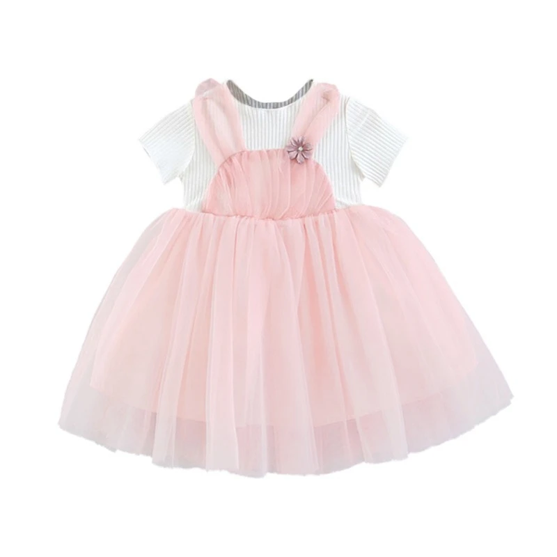 

Summer Casual Baby Girls Short Sleeve Rabbit Ear Design Mesh Dress Kids Toddler Princess Sundress