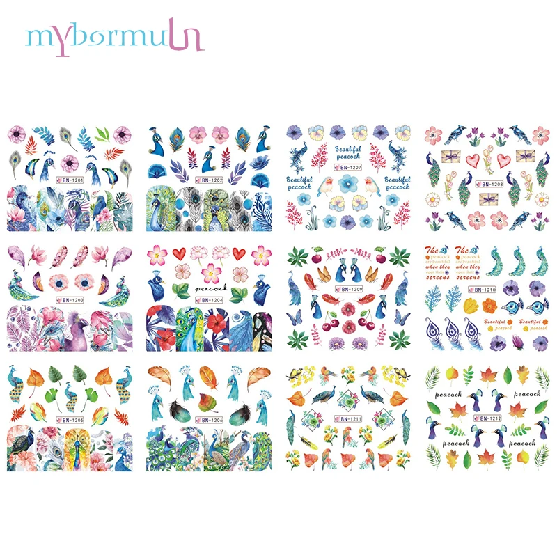 Наклейка для ногтей в виде павлина трафарет цветка перо водная наклейка сделай