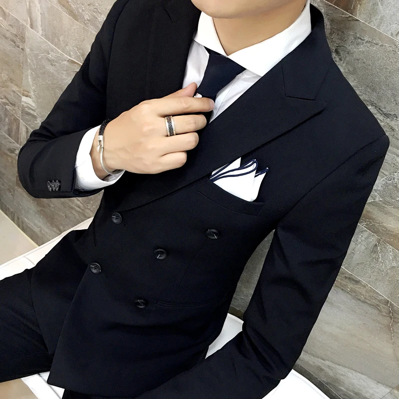 

( 1 Piece ) Men Fashion High-quality Cotton Pure Color Double-breasted Formal Wedding Dress Suit Jackets Mens Business Blazers