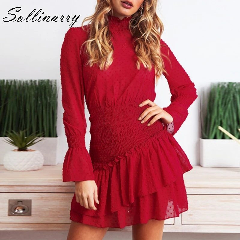Sollinarry/винтажное зимнее платье в горошек Новинка женское с рюшами стиле ретро
