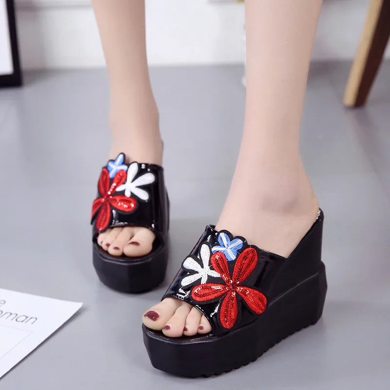 Embroidery Wedges Slipper Sexy Platform Slippers Sandalen 2019 Female Fish Mouth Summer Women Thick-soled Slope Heels | Обувь