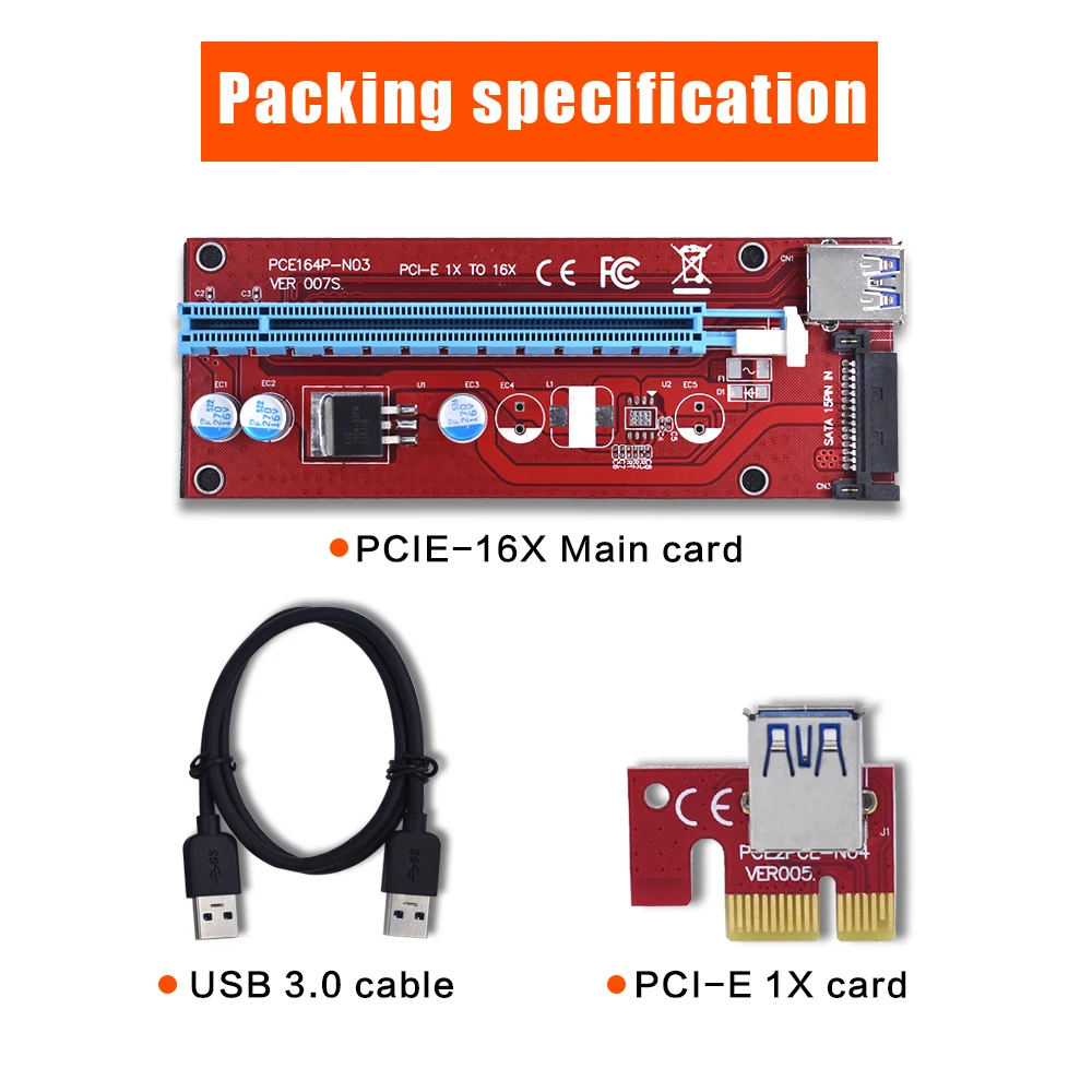 TISHRIC VER007S PCI Express PCIE E Riser Card 007S 1x к 16x удлинитель USB 3 0 кабель 15Pin SATA для BTC ETH майнинга|1x