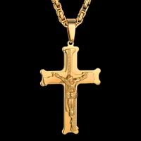 stainless steel male byzantine chain pendant20 23 26 mens gold color jesus cross necklaces pendant for men