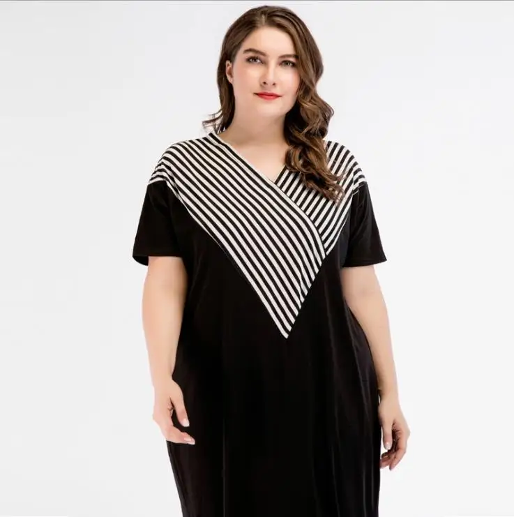 Мусульманское abaya Полосатое длинное платье черного цвета большие размеры