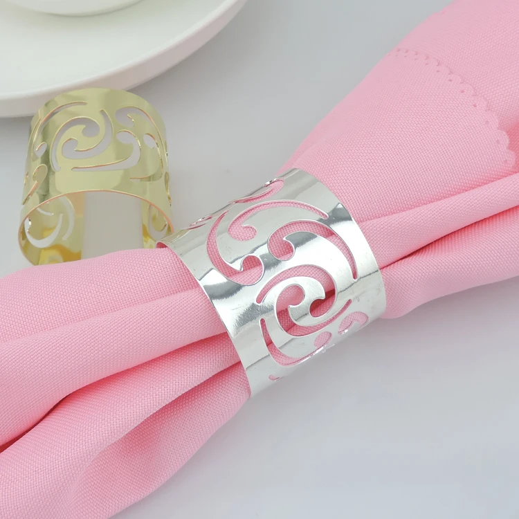 

50pcs/lot Hollow Flower Gold Napkin Rings Serviette Tablewear Holders Wedding Napkin Rings Party Hotel Table Decoration