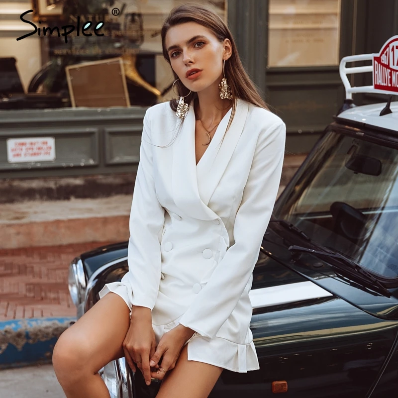 Simplee Элегантный рюшами двубортный длинное женское пальто Винтаж повседневное