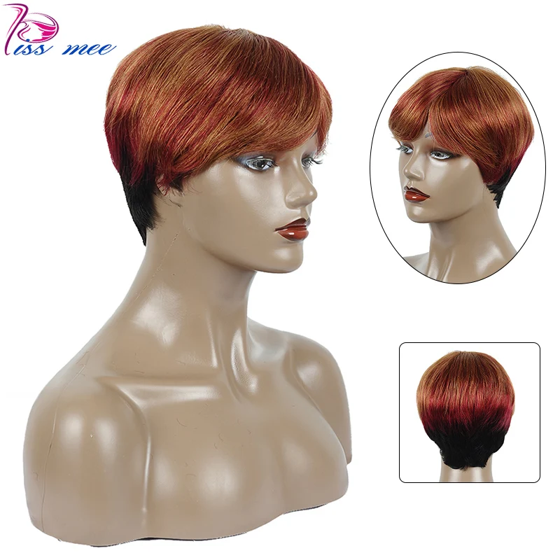 Kissmee короткий боб парики шнурка 6 дюймовые бразильские локоны парик Remy для черный