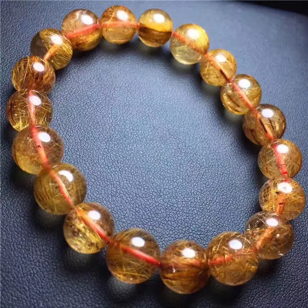 

FREE SHIPPING Natural gold hair crystal Brazilian Beads Bracelet AAA 10.5-9mm