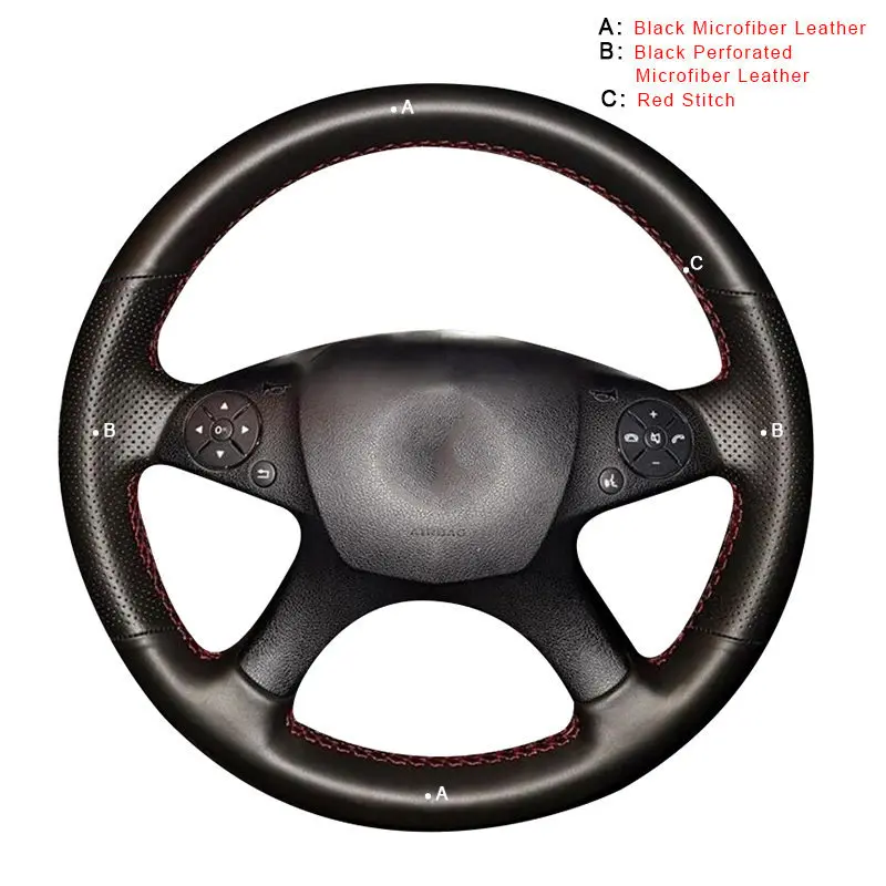 Автомобильная оплетка на руле для Mercedes Benz W204 C-Class 2007-2010 C280 C230 C180 C260 C200 C300 крышка автомобильного колеса - Название цвета: Microfiber Leather