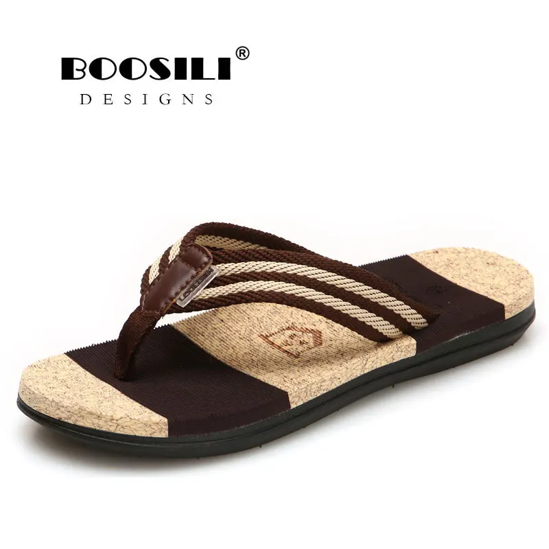 BROWN Zapatillas hombre; мужские сандалии; Новинка года; дышащие Вьетнамки; мужские уличные Тапочки для ванной; высокое качество; мужская обувь на плоской подошве в полоску - Цвет: BROWN