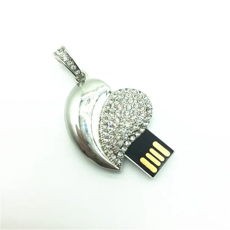Алмазное сердце 8 ГБ 16 ГБ 32 ГБ 64 Гб ювелирный металлический USB флеш-накопитель U дисковое ожерелье usb драйвер с красивой подарочной коробкой