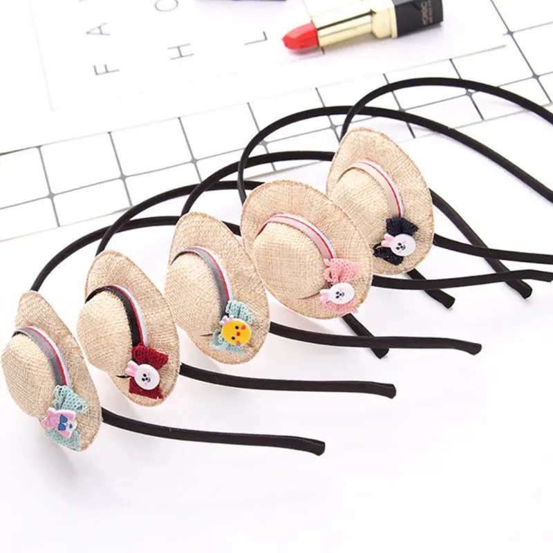 Детская повязка на голову из металлического сплава и ткани Милая соломенная