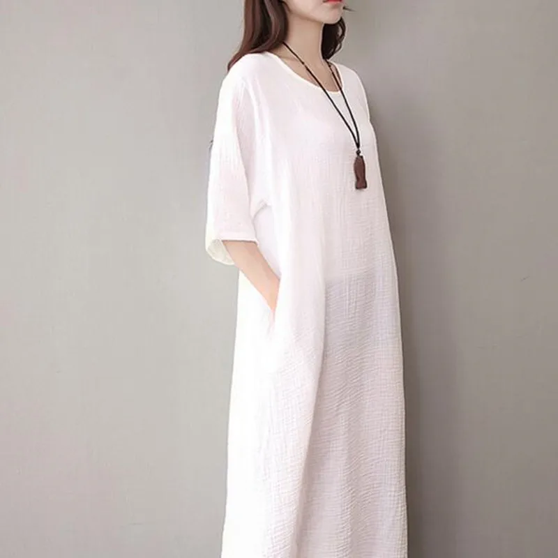 Женское элегантное платье из хлопка и льна 2020 повседневное свободное однотонное