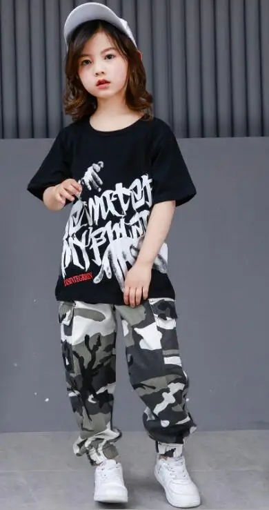 Outfits C3 Детская одежда для выступлений джазовые костюмы для мальчиков и девочек, Одежда для танцев в стиле хип-хоп черная камуфляжная одежда размера плюс для детей 6, 8, 10, 12, 14 лет - Цвет: Outfits C3