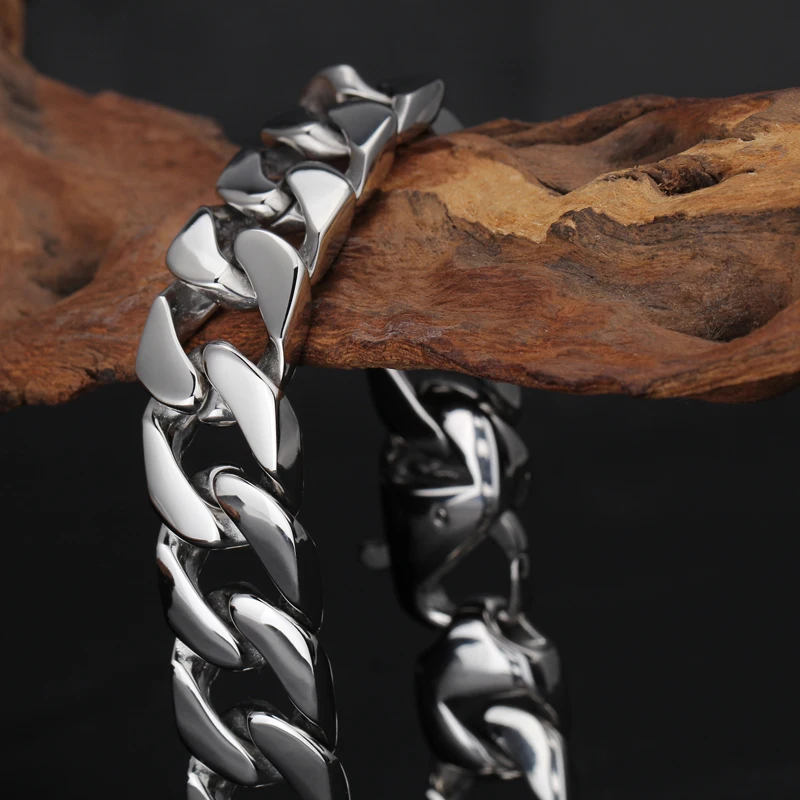 Для мужчин простой браслет-цепочка 316L Нержавеющая сталь Curb Link 15 мм Ширина