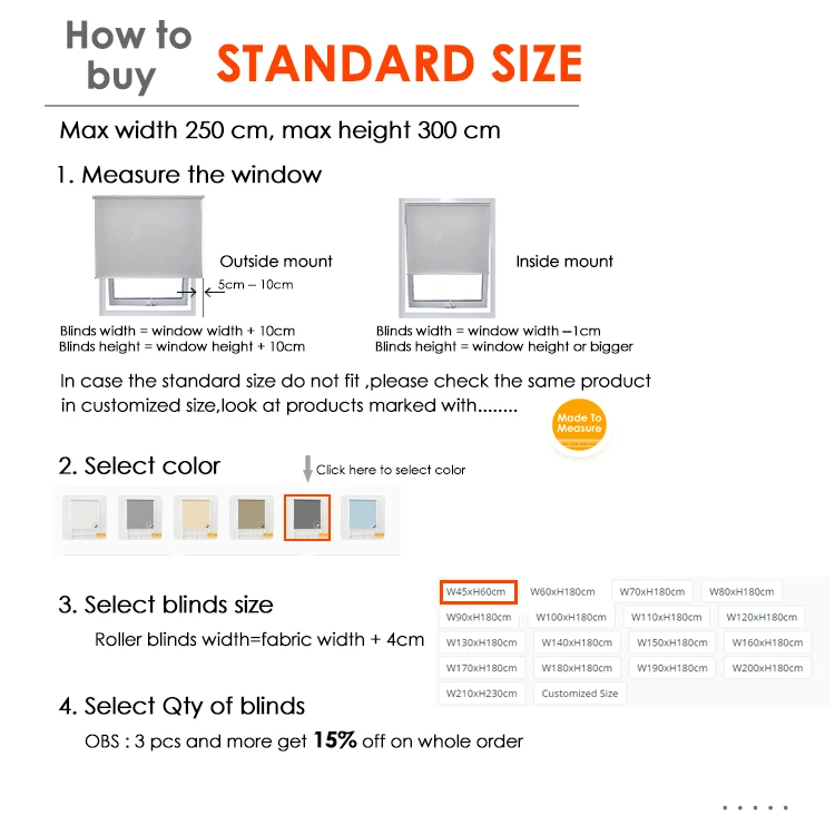 

38mm Aluminum Tube Waterproof blackout Roller Blinds Fire Retardant for bathroom for balcony Hot Sales Standard Size