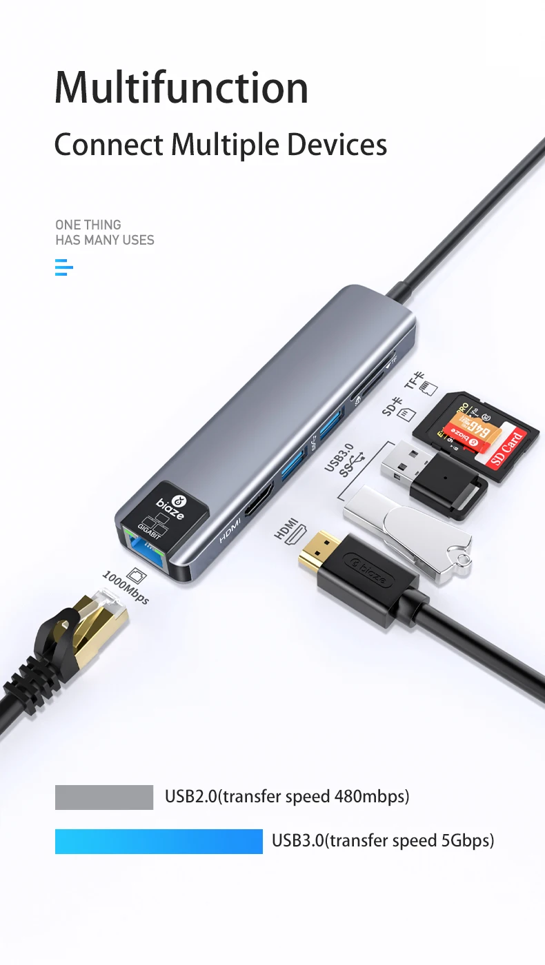 Usb-хаб Biaze type C для мульти USB 3,0 HDMI RJ45 TF/SD кард-ридер адаптер для MacBook Pro Galaxy S9 S8 huawei P30 P20 type C концентратор