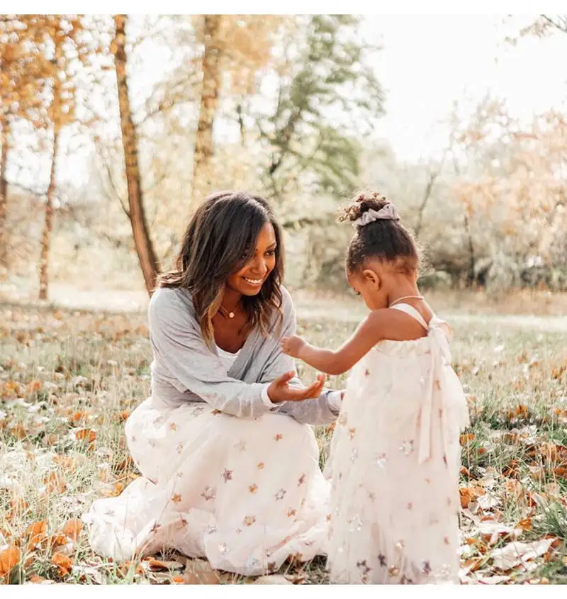 Юбка с блестками для мамы и дочки Одинаковая одежда всей семьи летняя платье на