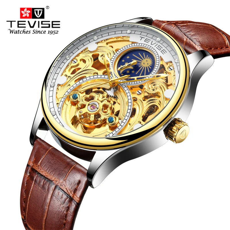 Tourbillon Мужские часы TEVISE оригинальные мужские автоматические само ветер Модные