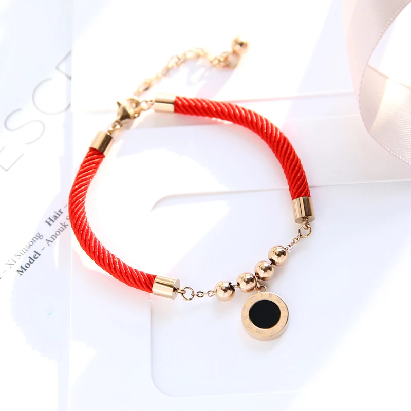 

YUN RUO Double Sides Roman Red Line Bracelet Fashion Elegant Woman Girl Gift Rose Gold Color Titanium Steel Jewelry Never Fade