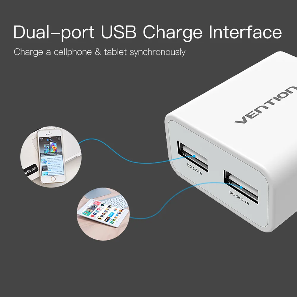 Vention 5 V 1A 2.4A USB зарядное устройство портативное дорожное настенное адаптер ЕС