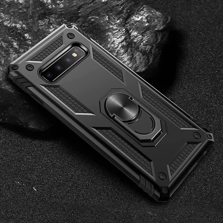 Black Роскошный армированный силиконовый чехол-бампер для samsung Galaxy S8, S9, S10 Plus, S10e, автомобильный держатель, кольцевой чехол, Note 8, 9, 10, противоударный чехол - Цвет: Black