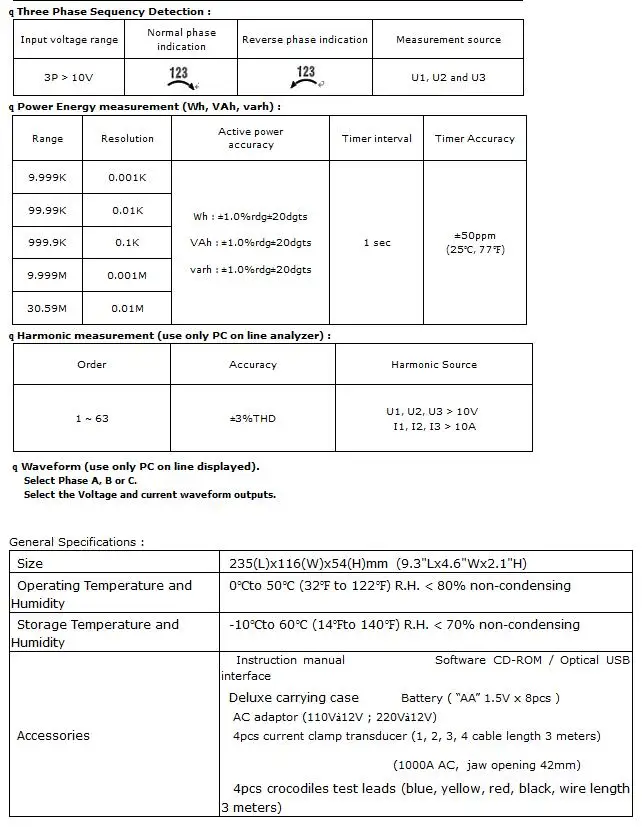 TES TES3600N Harmonics 3P4W анализатор мощности TES-3600N