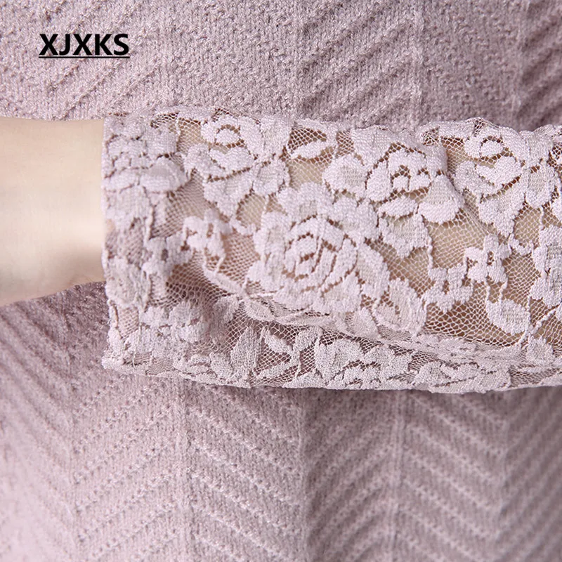 Женский Длинный свитер XJXKS длинный трикотажный из двух предметов с жемчугом и