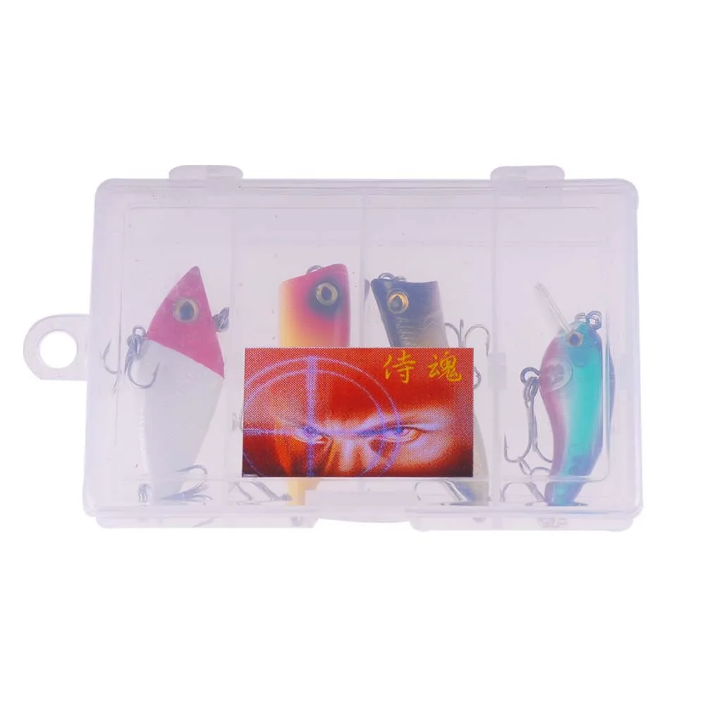 

TAF 4pcs Hard Lure with Fishing Box Isca Artificial VIB Popper Crank Fishing Lure Combo Carp Fishing Bait Wobblers Pesca Peche