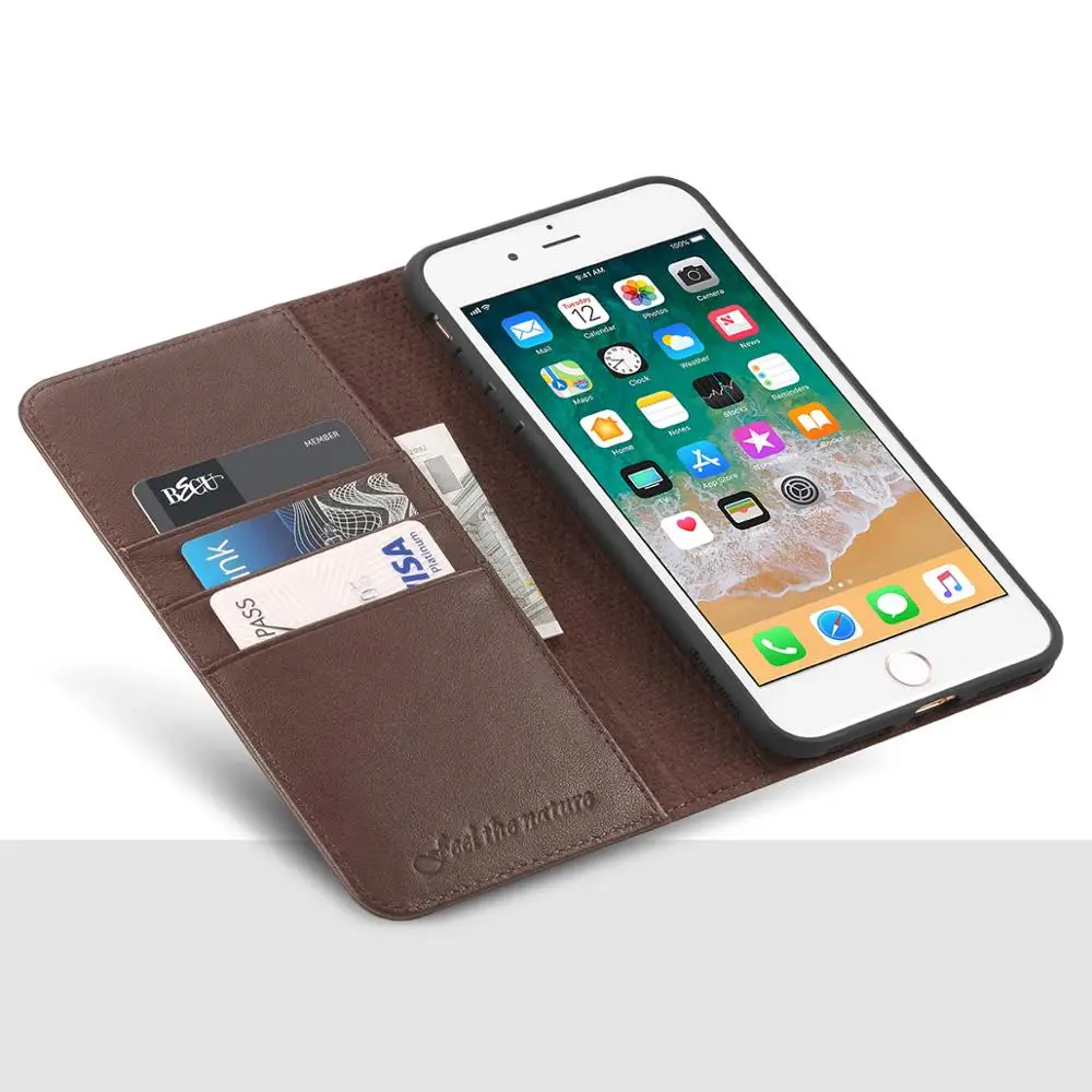 Бумажник SHIELDON чехол для iPhone 7 Plus/8 Plus с 【натуральной кожей отделением карты Kickstand