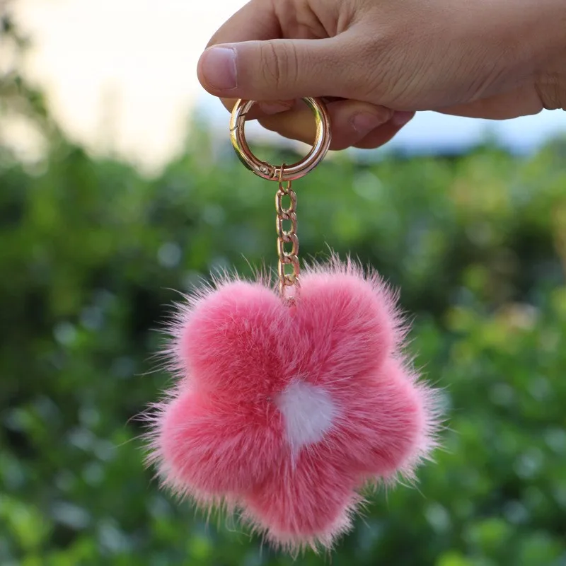 Новый норковый брелок в виде цветка милый меховой для ключей с монстром сумка