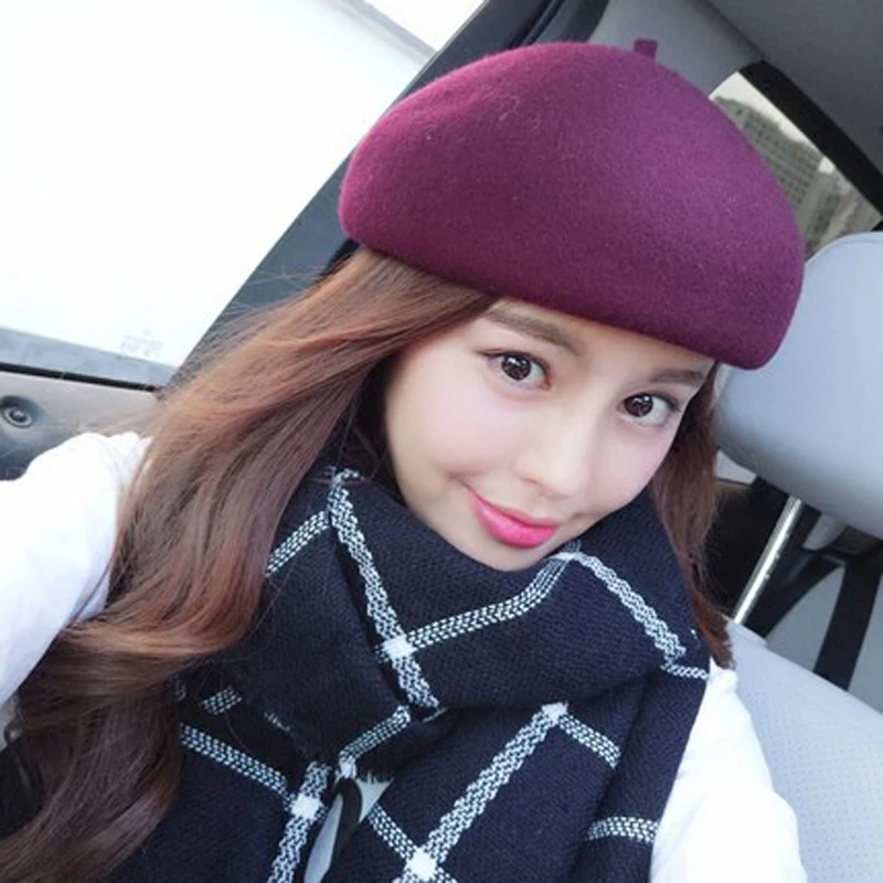 Fashion Women Solid Color Beret 100% Lambswool Berets Keep Warm Female Winter Casual Dome Bonnet Caps Pom | Аксессуары для одежды