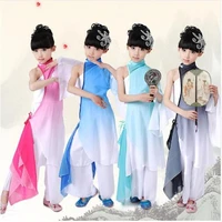 girls chinese perform drum costumes gradient color children fan yangko classical dance costumes stage performance clothing