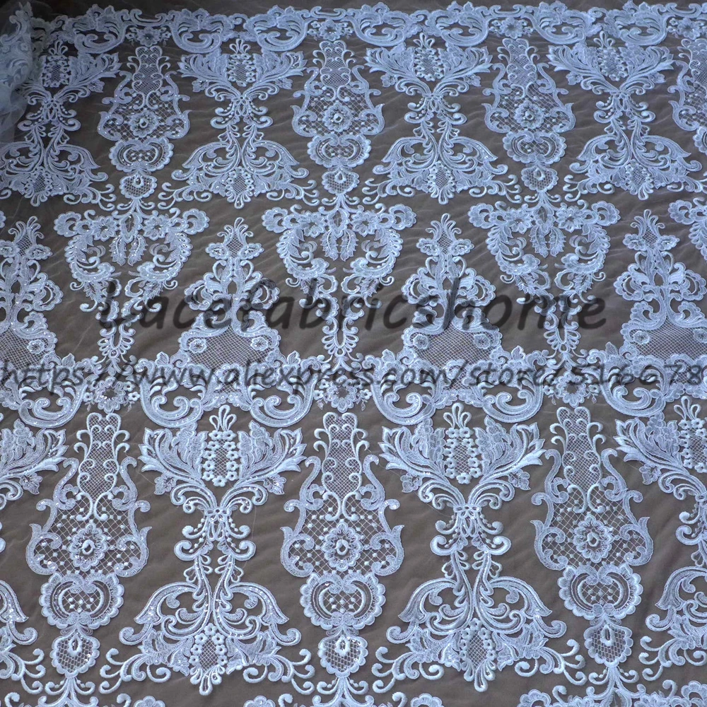 High quality off white/black/gold fashion wedding style sequins cord embroidered wedding/ evinging dress lace fabric by yard | Дом и сад
