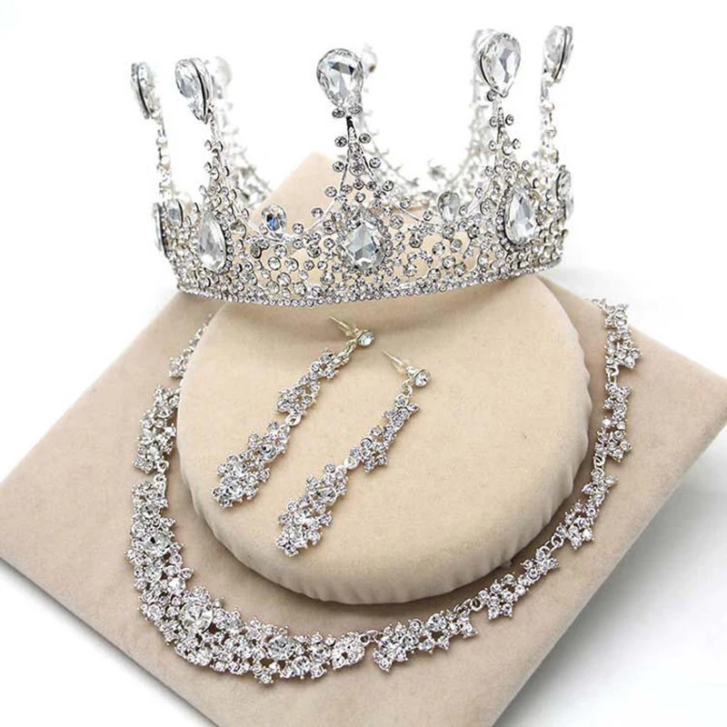 HIMSTORY Grogeous Round Princess Rhinestones Crystal Bridal Tiara Necklace Earring 3PC Set Wedding Party Choker Jewelry | Украшения и