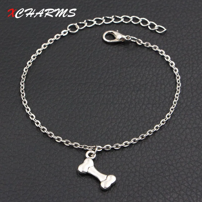 

Jewelry Antique Silver Color Dogs Like Bones Charms Bracelet DIY Handmade Link Chain Bracelets For Women