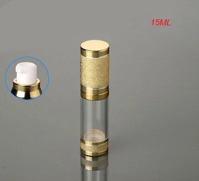 Hot 15ML airless bottle plastic, wholesale 0.5 ounce plastic  lotion airless bottle with pump gold LID can used for Cosmetic