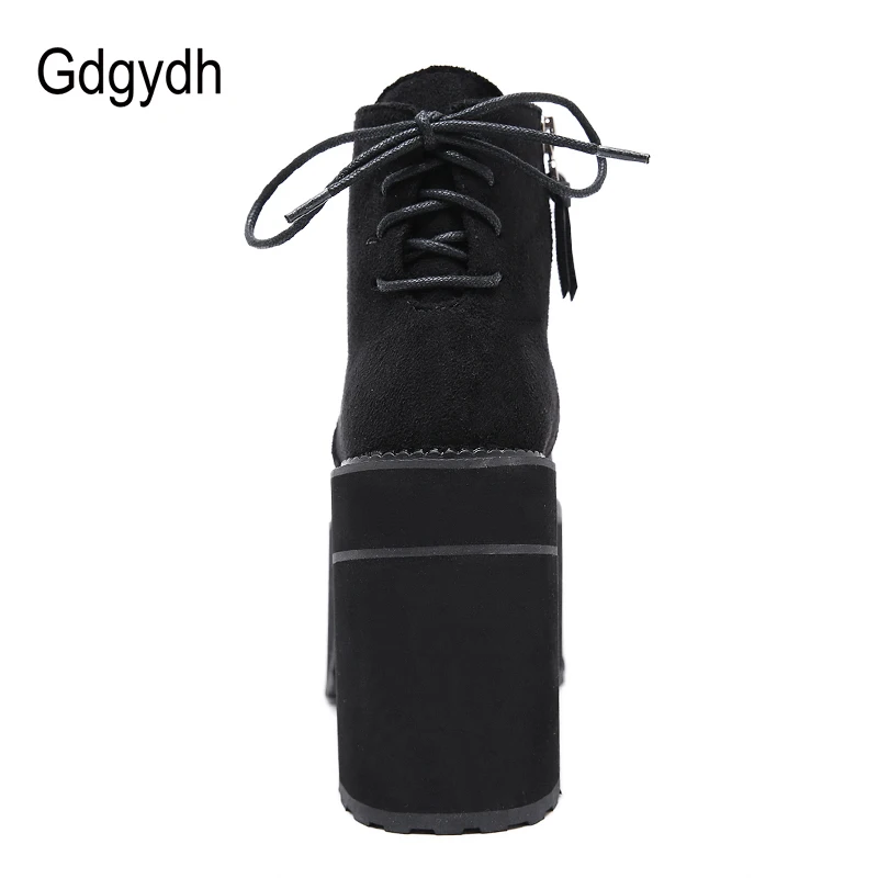 Gdgydh Fashion Thick Heels Black Boots Women Heel Ankle Platform Brand Designer Flock Ladies Shoes For Party Footwear | Обувь