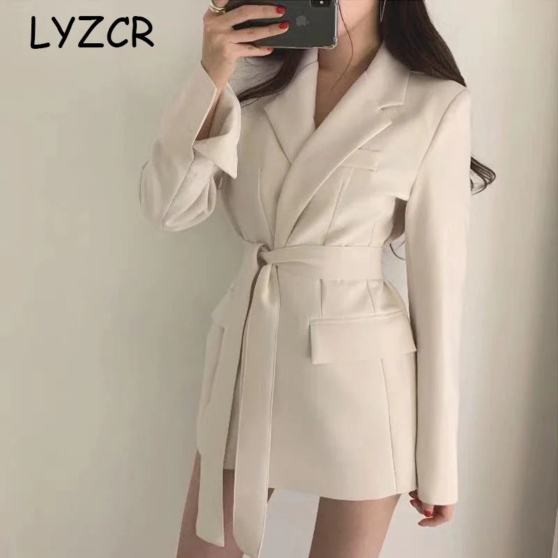 Женский блейзер LYZCR белый офисный пиджак с длинным рукавом элегантные блейзеры и